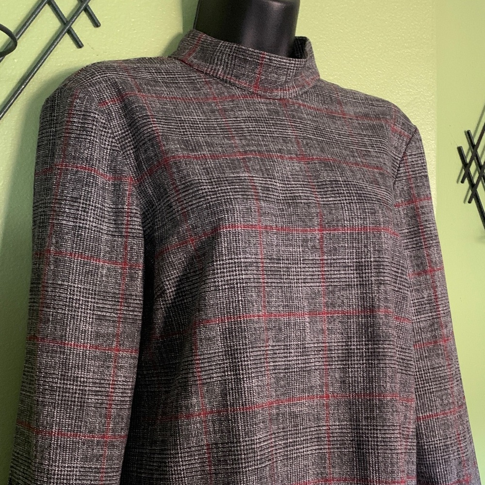 Zara Women Black, White and Red Plaid High Neck Top